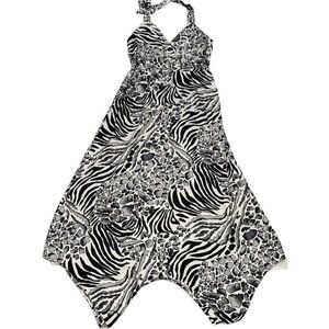Grass Collection Animal Print Tie Around Neck Dress